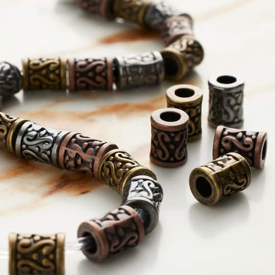 12 Pack: Metal Carved Tube Beads, 9mm by Bead Landing™